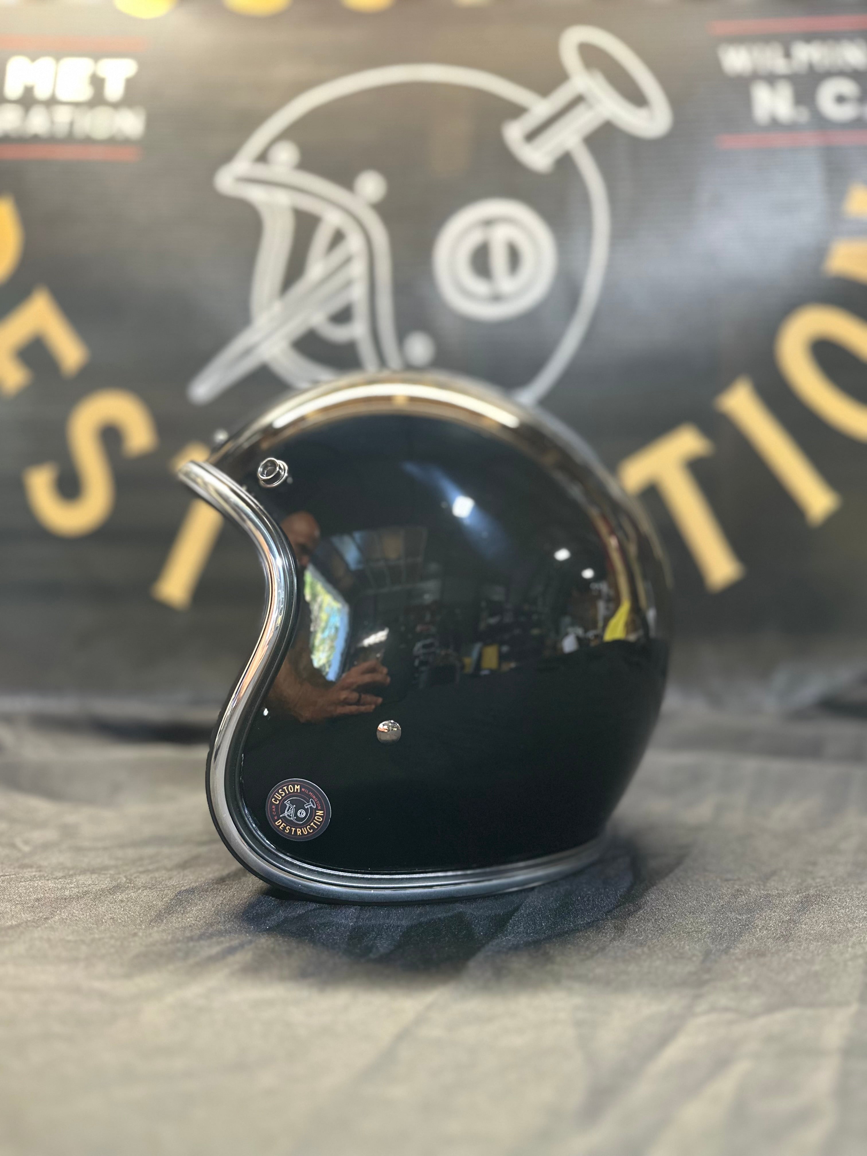 dirty chrome motorcycle helmet GLOSS BLACK WITH CHROME TRIM – Custom Destruction